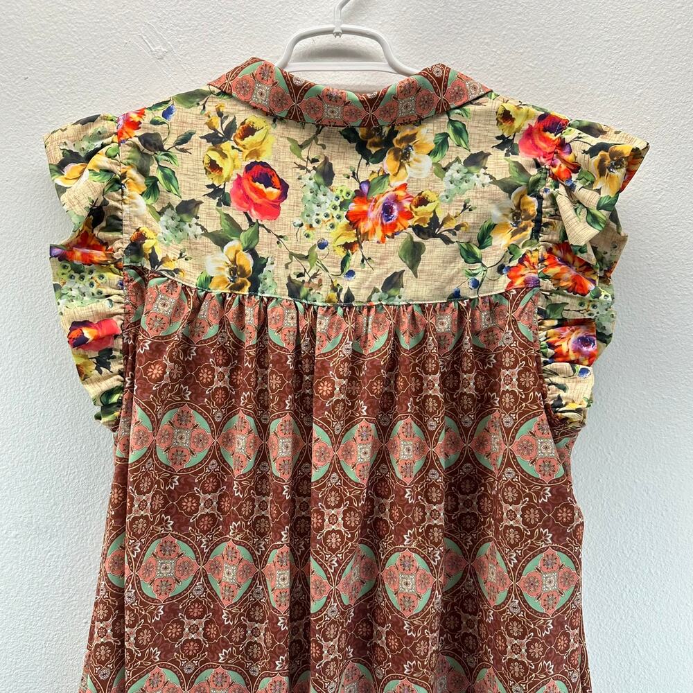Umgee Patchwork Floral Ruffle Sleeve Button Front… - image 6